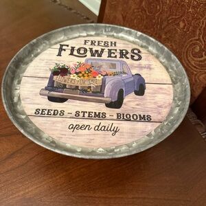 2020 Boston Warehouse 10" Fresh Flowers Galvanized Cake Stand with Wood Base